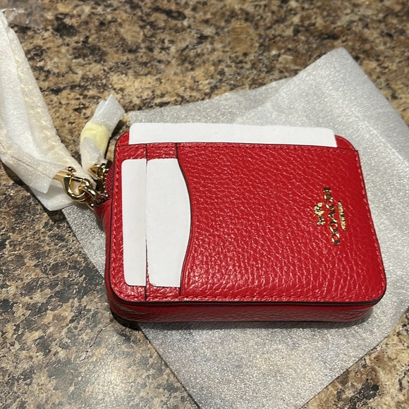 Coach Zip Card Case In Electric Red - Picture 5 of 7